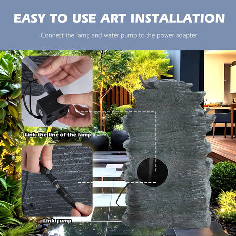 Installation process of Outdoor 7 Tier Cascading Rock Water Fountain With Six LED Lights For Garden Patio Yard Decor Natural Stone Look Waterfall Fountain Ideal For Lawn Deck And Outdoor Living Spaces