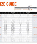 Size guide for 100 Piece Aluminum Blind Rivets One Quarter X Three Quarters Inch With Steel Mandrels.