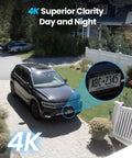 Top Shelf 4K PoE Security Camera Quad Pack, Hella Crisp 8MP Footage capturing vehicle details with license plate in bright daylight.