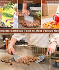 Blackstone Griddle Accessories Kit 27Pcs with spatula handling meat on a flat top grill, including grill tongs and squeeze bottles.