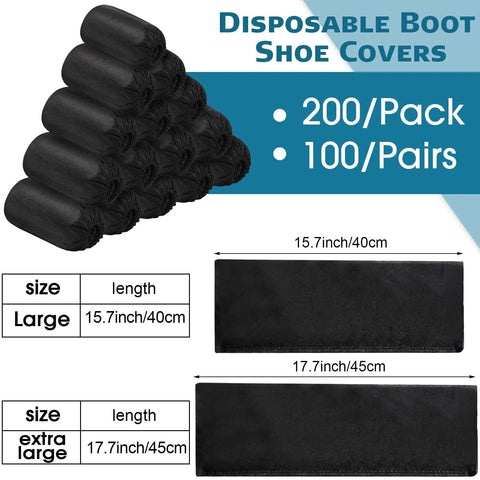 200 Pack Disposable Shoe Covers Non Slip Waterproof Non Woven Fabric Black Booties For Indoor Outdoor Use Extra Large 100 Pairs
