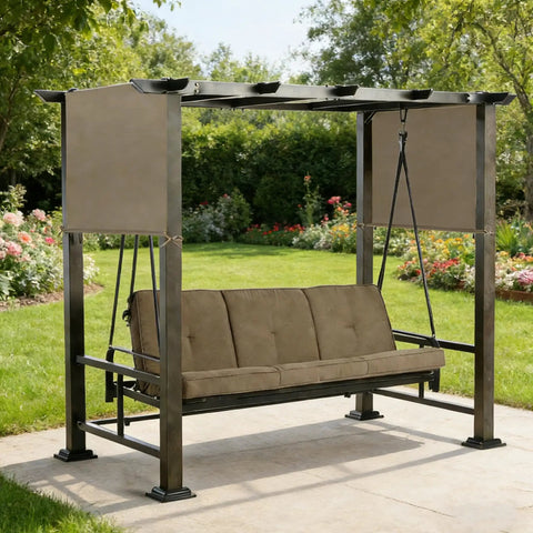 Replacement Canopy Top For Pergola Daybed Swing Khaki Color That Fits Broyhill Pergola Daybed Swing Model 10133-19-10018A Big Lots And More Durable Outdoor Shade Cover Easy Install shown on pergola swing.