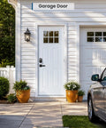 Built Tough WiFi Keypad Deadbolt For Your Front Door Zero Hassle Smart Lock With Matte Black Finish on white garage door.