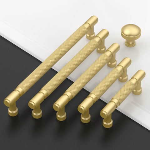 Check Out These Swoon Worthy Brushed Gold Knurled Cabinet Pulls 5 Inch Drawer Handles 10 Pack Premium Hardware for Hassle Free Kitchen Upgrade Featuring Smooth Textured Finish And Super Durable Construction.