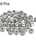Tough As Nails 1/4-20 Stainless Steel Rivet Nuts Self Clinching For Sheet Metal 0.25 Inch Round Head 50 pcs stacked in view.
