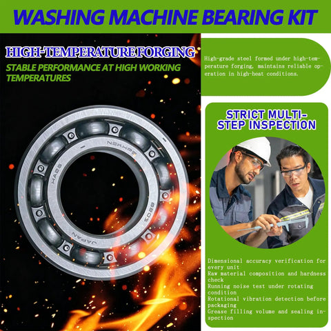 Heavy Duty Front Load Washer Tub Bearing And Seal Kit Built Tough For Silent Cycles Packed With Industrial Strength Grease close-up of bearing on black background.