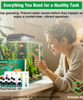 Woman testing fish tank water with 5 In 1 Aquarium Water Test Kit Keeps Your Fish Tank Hella Clean By Checking Ph Ammonia Nitrite Nitrate And Phosphate.