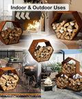 Hexagon Firewood Log Rack Built Tough With Honeycomb Design For Wood Storage Indoor Outdoor Use Durable Steel Pre Rust Finish Big Capacity