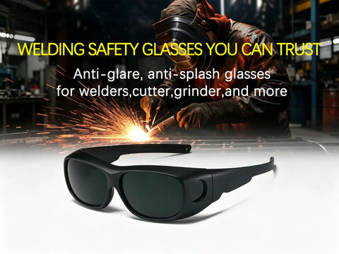 Lightweight Welding Safety Glasses Featuring Dang Tough IR5 Lenses That Block 99 Percent Uv Rays While Delivering Ridiculously Comfortable Fit For Daily Torch Cutting And Soldering Tasks, with a dark frame.