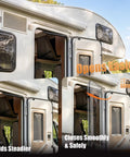 Rock Solid 20 Inch Gas Struts And Door Shocks For Rv Entry Doors And Camper Lifts, showing extended door with smooth operation.