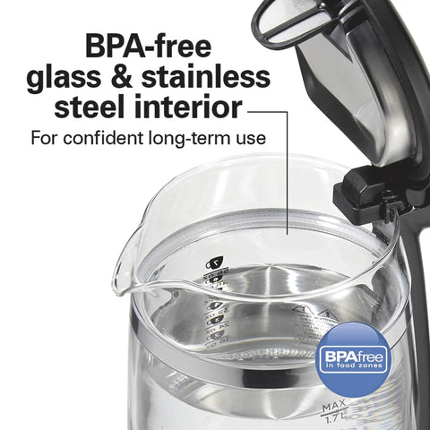 1.7 Liter Glass Electric Kettle With Double Wall Cordless Serving Auto Shutoff And Boil Dry Protection Built In Mesh Filter Variable LED