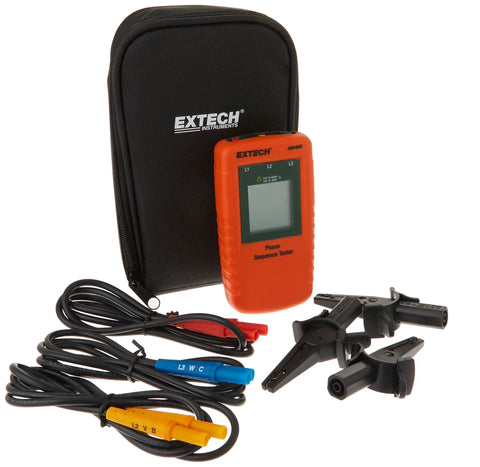 Phase Sequence Tester With LED Indicators For Onsite Checks Verifies Three Phase Wiring Instantly, Confirms Live Wire Status And Motor Rotation Direction Before Startup, Compact CAT III 600V Electrical Tool with cables and carrying case