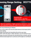 Sleek Super Slim Slide Dimmer Switches 6 Pack White with slider and rocker switch for sensitivity adjustment and lighting control.