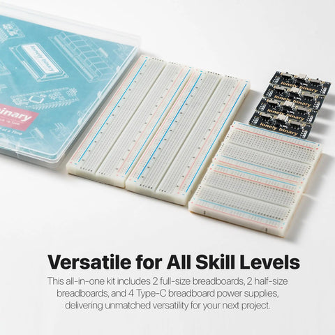 Dope Diy Electronics Kit Packaged With Two Full Size And Two Half Sized Breadboards Alongside A Smooth Switching Usb C Power Unit For Quick Prototyping And No Sweat Circuit Building, featuring four breadboards.