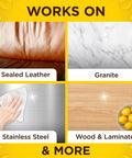 Expert Care Lemon Scent Wood Wipes For Polishing And Protecting Wood Furniture And Surfaces No Spray shown on various materials
