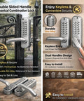 Battery Free Mechanical Combination Code Lock With Double Sided Keypad For Outdoor Gates And Exterior Doors Weatherproof Security Lock shown in use on gate and door