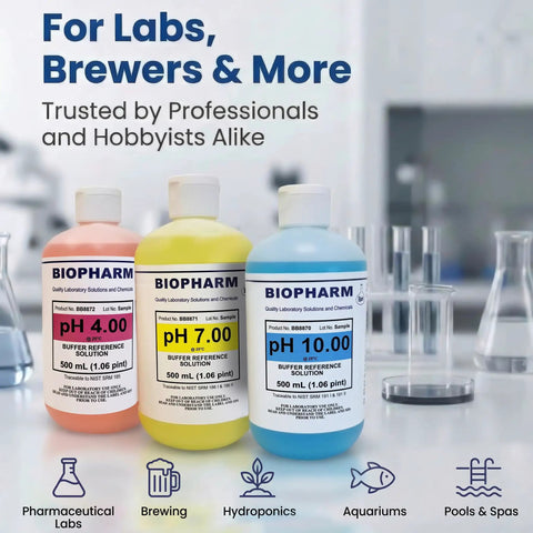 Pro Grade pH Buffer Calibration Solution Set Three Pack With pH 4.00 7.00 10.00 Buffers 500 mL Each Color Coded For Easy ID NIST Traceable For All pH Meters Ideal For Pharmaceutical Academic And Industrial Labs