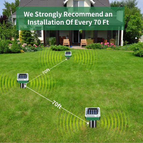 Solar Powered Ground Vibrating Pest Repellent For Gardens Lawns Yards Farms And Orchards Keeps Rats Snakes Rabbits Hedgehogs Outta Your Lawn With Ultrasonic Burrow Deterrence Every 30 Seconds installed every 70 feet in lawn