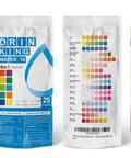 Top Shelf Drinking Water Test Strips Kit For Well Tap And City Water in a 25 pack bag showing test results chart.