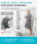 Tension Mounted Floor To Ceiling Transfer Pole With A Swivel Grab Bar And Rock Solid Grip For Bathroom Safety Senior Assist And No Sweat Daily Mobility Support In White, shown in bathroom with senior male.