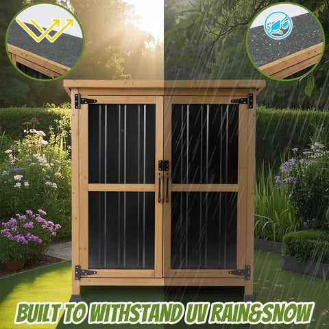 Tough As Nails Built To Last Outdoor Storage Cabinet Waterproof Weatherproof Wood And Metal Shed with lockable doors in garden