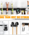 Sick Wall Mounted Ski Storage Rack That Handles 8 Pairs And Keeps Your Garage Clean With Dedicated Space For Snowboards Ski Poles And Helmets.