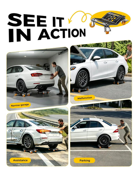 Heavy Duty Car Dolly Set Of 4 6000 Lbs Wheel Dollies For Cars Trucks And Suvs in action for garage and roadside assistance.