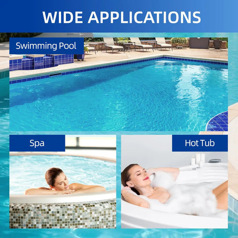 Image showing wide applications of 7 In 1 Pool Test Strips 150 Count Hot Tub And Spa Water Tester in pools, spas, and hot tubs.