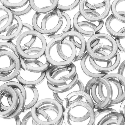 Stainless Steel M8 Spring Lock Washers Set 100 Pieces Split Locking Washers For Screws And Bolts Pro Grade DIY Gear For Industrial And Home Use With Heavy Duty Security And Vibration Resistance, close-up of stainless steel split lock washers