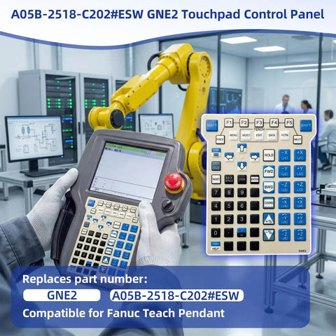 Membrane Keypad Replacement For Fanuc Teach Pendant GNE2 A05B 2518 C202 ESW With Precise Tactile Buttons, Smooth Rounded Edges For Safe Handling, Easy Peel And Stick Install, Durable Interface Upgrade For Reliable Control. GNE2 touch pendant keypad in white