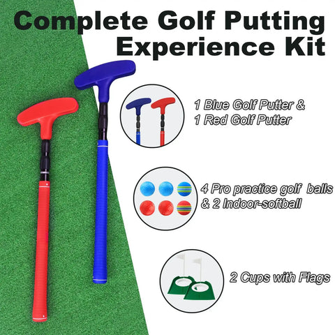 Adjustable Putter Mini Golf Set With Retractable 16 To 36 Inch Shaft, 2 Golf Clubs, 6 Balls, 2 Cups With Flags, Beginners Friendly Kit