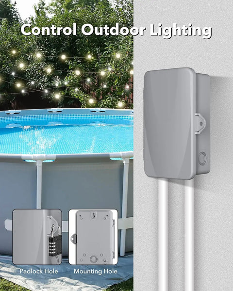Heavy Duty Workhorse Digital Pool Timer For Outdoor Spas And Water Heaters 40 Amp 120 To 277 Volt with padlock and mounting holes.