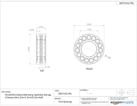 Top Shelf Heavy Hitter Two Row Spherical Roller Bearing With Tapered Bore And Robust Steel Cage For Serious Shop Grinds And Smooth C3 Clearance Operations 35mm ID 72mm OD front and side views with dimensions.