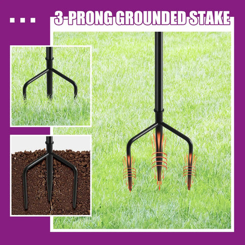 Three-prong grounded stake detail of Six Pack 24 Oz Outdoor Garden Torch Set With 55 Inch Citronella Metal Torches And 3 Prong Grounded Stakes.