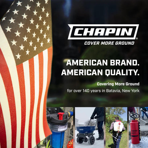 Chapin brand advertisement showcasing American quality with equipment images and text highlighting over 140 years in Batavia, New York.