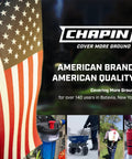American flag and Chapin products, with text emphasizing Chapin's history and quality as an American brand in Batavia, New York.