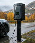 Heavy Duty Outdoor Electric Vehicle Charger Cover With Lock Badass Weatherproof Shield Designed For Wall Mount And Pedestals in rainy weather.