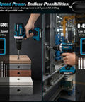 Tough As Nails 21v Cordless Drill Driver Kit With Two Batteries And Five Cleaning Brushes Fifty Nm Torque Garage Ready Heavy Duty Workhorse For Serious Home Repair in use for drilling and screwing.