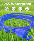 Heavy Duty 12 Gauge Outdoor Extension Cord 100 Ft Long Waterproof Power Cable coiled on grass with rain droplets.