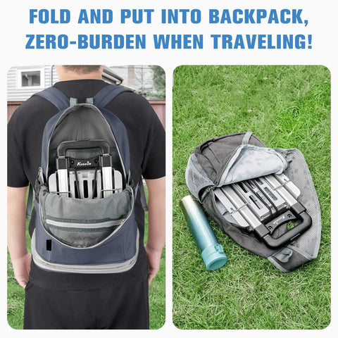 Slick Folding Luggage Cart With Wheels Lightweight Hand Truck And Portable Trolley Dolly For Airport Travel Expandable Aluminum Base Handles 120 Pounds Smooth Rolling Wheels inside a backpack.