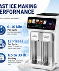 3 In 1 Countertop Ice Maker Featuring An Automatic Ice Crusher And Water Dispenser To Make Bullet Ice Shaved Treats Or Slush Fast In A Sleek Unit That Really Slaps For Home Bars Weekends And Daily Kitchen Vibes with digital display and two dispensers.