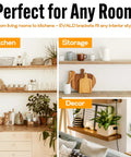 Badass Hidden Floating Shelf Brackets Featuring Slick Pinol Screw Tech For Rock Solid Zero Sag Mounts Ideal For Heavy Mantels Kitchen Shelving Decor Projects With Quick Hardware Setup Four Pack displayed in stylish kitchen and storage decor.