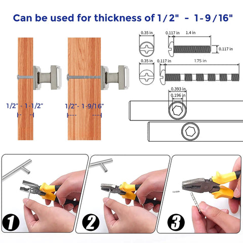 Installation diagram for 30 Pack Brushed Nickel Square Cabinet Knobs And Drawer Pulls Set for Kitchen Cabinets Upgrade