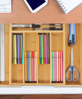 Expandable Bamboo Drawer Organizer For Kitchen Utensils Adjustable Silverware Tray with dividers in kitchen drawer