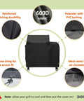 Heavy Duty Waterproof Pellet Grill Cover For Backyard Beast 1200 And RT 1000 Wood Pellet Grills displaying features and fabric