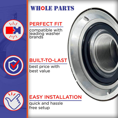 Close-up of Upgraded Washer Tub Stem And Seal Repair Kit Fits Cross Reference Numbers with a stainless steel body and rubber seal.