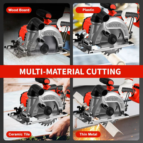 No Frills Hardcore Six Inch Cordless Circular Saw With Brushless Motor And 6200 Rpm Speed Smashes Wood Metal Tile cutting wood and plastic material.