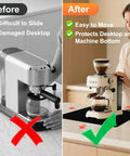 Before and after showing Heavy Lifter Small Appliance Slider For Countertop Hassle Free Kitchen Slide Tray in use beneath coffee maker.