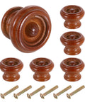 Upgrade Your Kitchen Game With These Swell Red Wooden Cabinet Knobs And Round Drawer Pulls, pack of six with hardware.