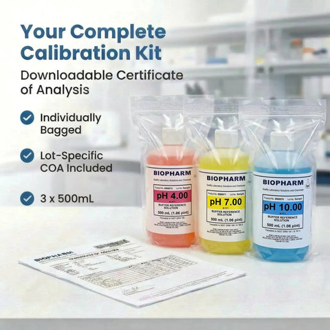 Pro Grade pH Buffer Calibration Solution Set Three Pack With pH 4.00 7.00 10.00 Buffers 500 mL Each Color Coded For Easy ID NIST Traceable For All pH Meters Ideal For Pharmaceutical Academic And Industrial Labs